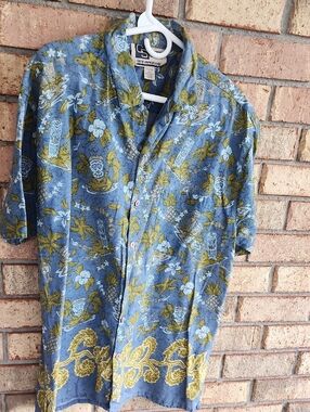 CS‎ Sport Size Large Casual Blue Floral Short-Sleeve Men's Shirt